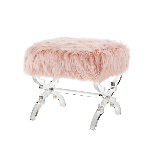Homeroots 18" Rose Faux Fur And Clear Ottoman Rose,Faux Fur  487789