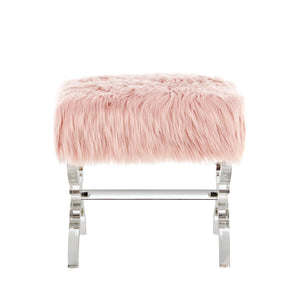 Homeroots 18" Rose Faux Fur And Clear Ottoman Rose,Faux Fur  487789