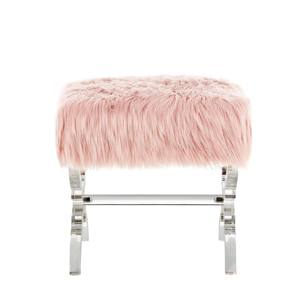 Homeroots 18" Rose Faux Fur And Clear Ottoman Rose,Faux Fur  487789
