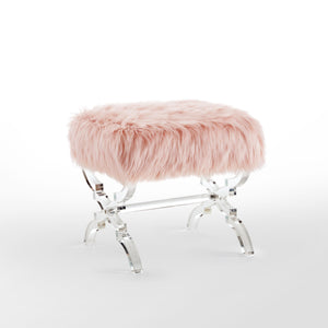 Homeroots 18" Rose Faux Fur And Clear Ottoman Rose,Faux Fur  487789