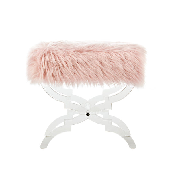 Homeroots 18" Rose Faux Fur And Clear Ottoman Rose,Faux Fur  487789