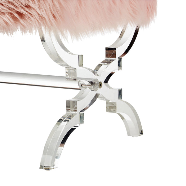 Homeroots 18" Rose Faux Fur And Clear Ottoman Rose,Faux Fur  487789