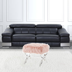 Homeroots 18" Rose Faux Fur And Clear Ottoman Rose,Faux Fur  487789