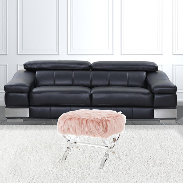 Homeroots 18" Rose Faux Fur And Clear Ottoman Rose,Faux Fur  487789