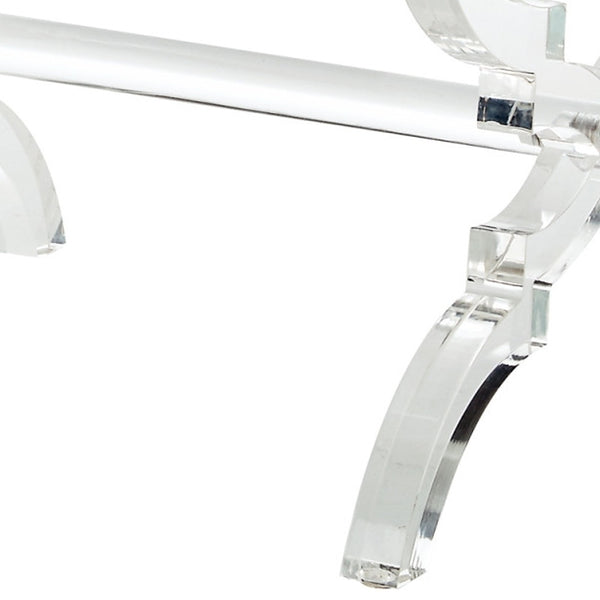 Homeroots 18" White Faux Fur And Clear Ottoman Cream White,Faux Fur  487790