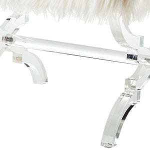 Homeroots 18" White Faux Fur And Clear Ottoman Cream White,Faux Fur  487790
