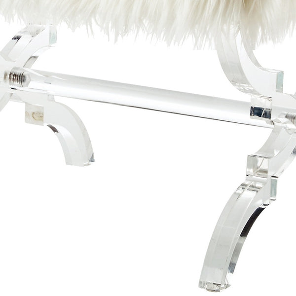 Homeroots 18" White Faux Fur And Clear Ottoman Cream White,Faux Fur  487790