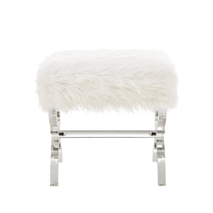 Homeroots 18" White Faux Fur And Clear Ottoman Cream White,Faux Fur  487790