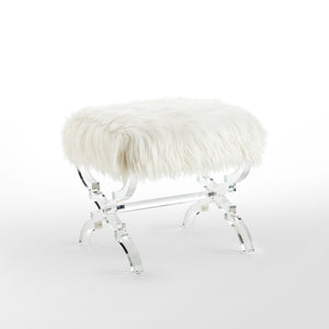 Homeroots 18" White Faux Fur And Clear Ottoman Cream White,Faux Fur  487790