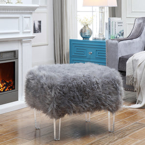 Homeroots 19" Gray Faux Fur And Clear Ottoman Grey  487795