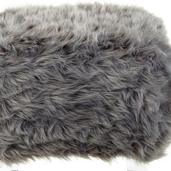 Homeroots 19" Gray Faux Fur And Clear Ottoman Grey  487795