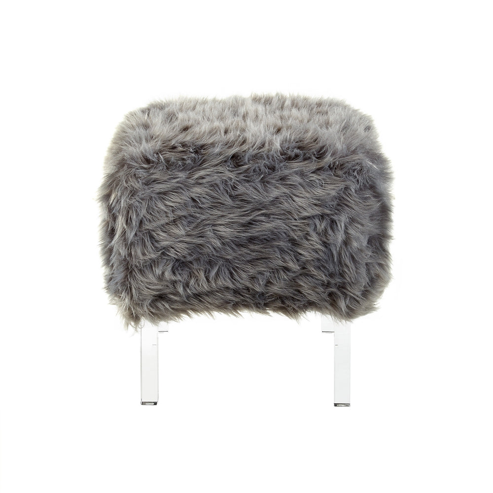 Homeroots 19" Gray Faux Fur And Clear Ottoman Grey  487795