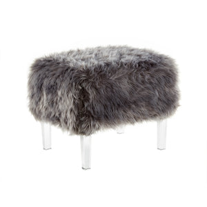 Homeroots 19" Gray Faux Fur And Clear Ottoman Grey  487795