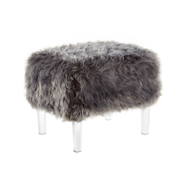 Homeroots 19" Gray Faux Fur And Clear Ottoman Grey  487795