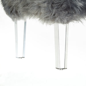 Homeroots 19" Gray Faux Fur And Clear Ottoman Grey  487795