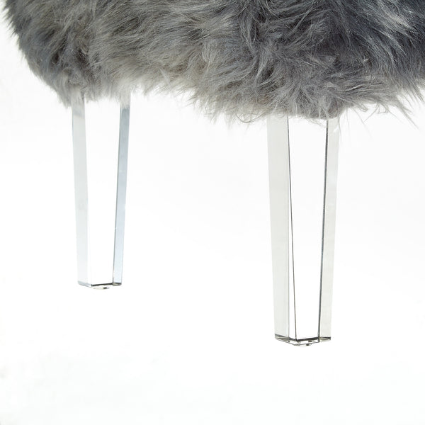 Homeroots 19" Gray Faux Fur And Clear Ottoman Grey  487795