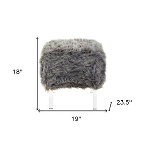 Homeroots 19" Gray Faux Fur And Clear Ottoman Grey  487795