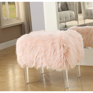Homeroots 19" Rose Faux Fur And Clear Ottoman Rose  487796