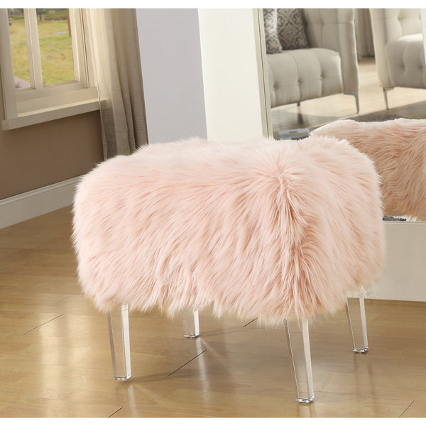 Homeroots 19" Rose Faux Fur And Clear Ottoman Rose  487796