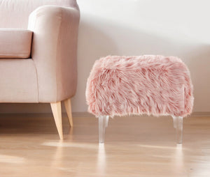 Homeroots 19" Rose Faux Fur And Clear Ottoman Rose  487796