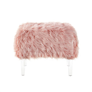 Homeroots 19" Rose Faux Fur And Clear Ottoman Rose  487796