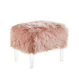 Homeroots 19" Rose Faux Fur And Clear Ottoman Rose  487796
