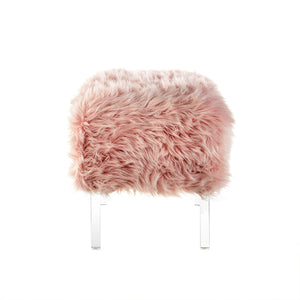Homeroots 19" Rose Faux Fur And Clear Ottoman Rose  487796