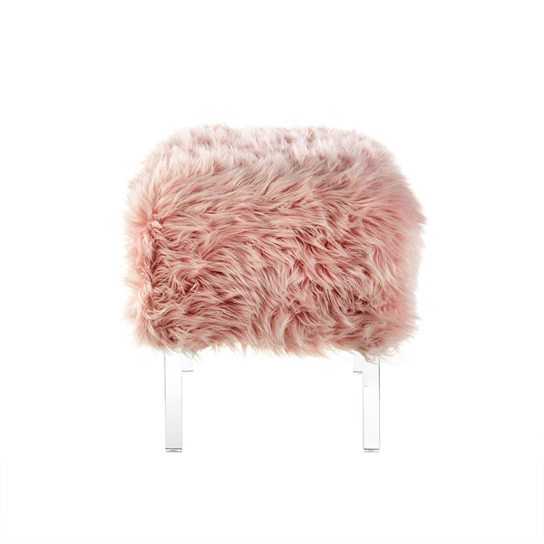 Homeroots 19" Rose Faux Fur And Clear Ottoman Rose  487796