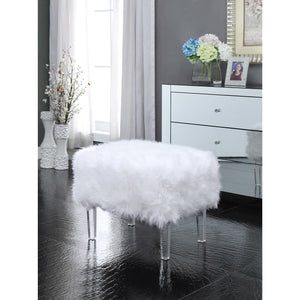 Homeroots 19" White Faux Fur And Clear Ottoman White  487797