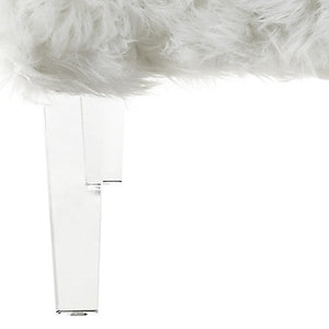 Homeroots 19" White Faux Fur And Clear Ottoman White  487797