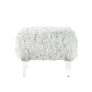 Homeroots 19" White Faux Fur And Clear Ottoman White  487797