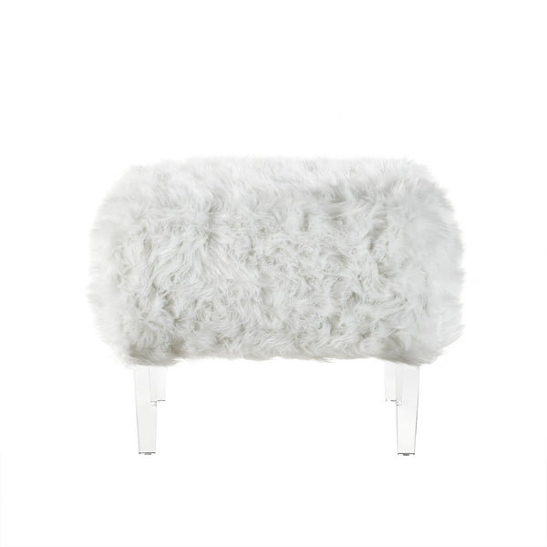 Homeroots 19" White Faux Fur And Clear Ottoman White  487797