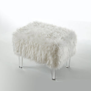 Homeroots 19" White Faux Fur And Clear Ottoman White  487797