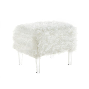 Homeroots 19" White Faux Fur And Clear Ottoman White  487797