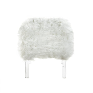 Homeroots 19" White Faux Fur And Clear Ottoman White  487797
