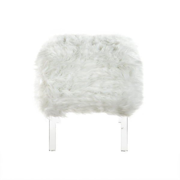 Homeroots 19" White Faux Fur And Clear Ottoman White  487797
