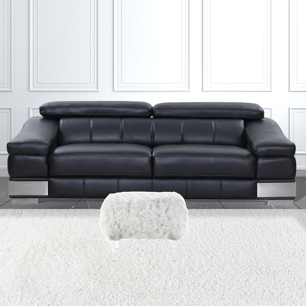 Homeroots 19" White Faux Fur And Clear Ottoman White  487797