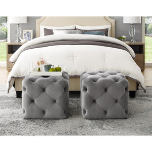 Homeroots 20" Gray Velvet Cube Ottoman Grey,Velvet  487804