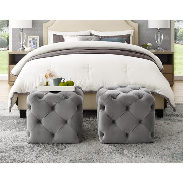Homeroots 20" Gray Velvet Cube Ottoman Grey,Velvet  487804