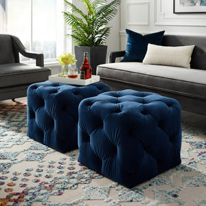 Homeroots 20" Navy Blue Velvet Cube Ottoman Navy,Velvet  487805