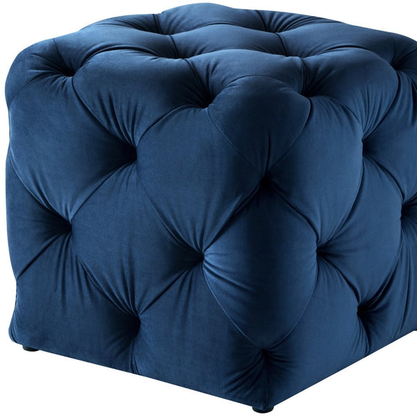 Homeroots 20" Navy Blue Velvet Cube Ottoman Navy,Velvet  487805