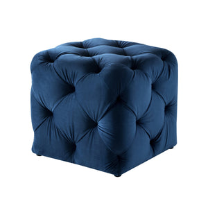 Homeroots 20" Navy Blue Velvet Cube Ottoman Navy,Velvet  487805