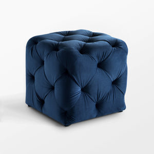 Homeroots 20" Navy Blue Velvet Cube Ottoman Navy,Velvet  487805