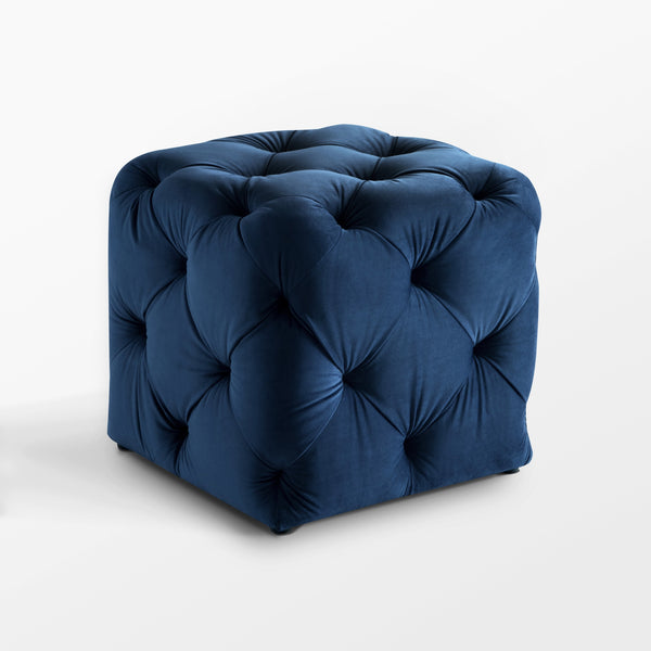 Homeroots 20" Navy Blue Velvet Cube Ottoman Navy,Velvet  487805