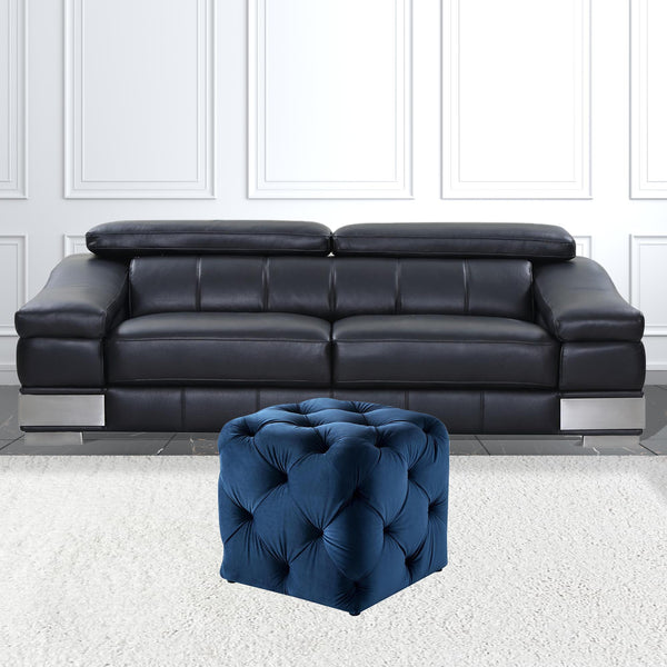 Homeroots 20" Navy Blue Velvet Cube Ottoman Navy,Velvet  487805