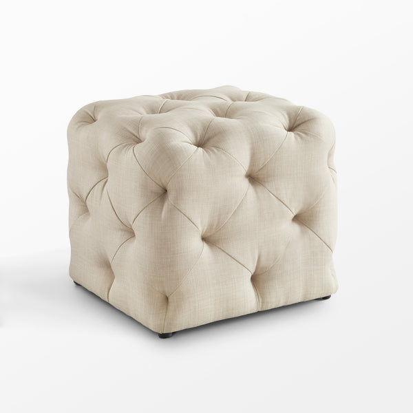Homeroots 20" Beige Linen Cube Ottoman Beige,Linen  487806