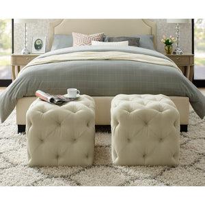 Homeroots 20" White Linen Cube Ottoman Cream White,Linen  487807