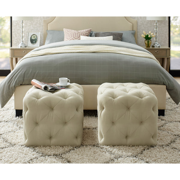 Homeroots 20" White Linen Cube Ottoman Cream White,Linen  487807
