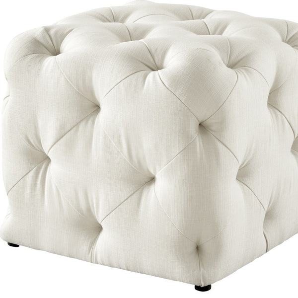 Homeroots 20" White Linen Cube Ottoman Cream White,Linen  487807