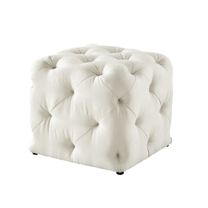 Homeroots 20" White Linen Cube Ottoman Cream White,Linen  487807